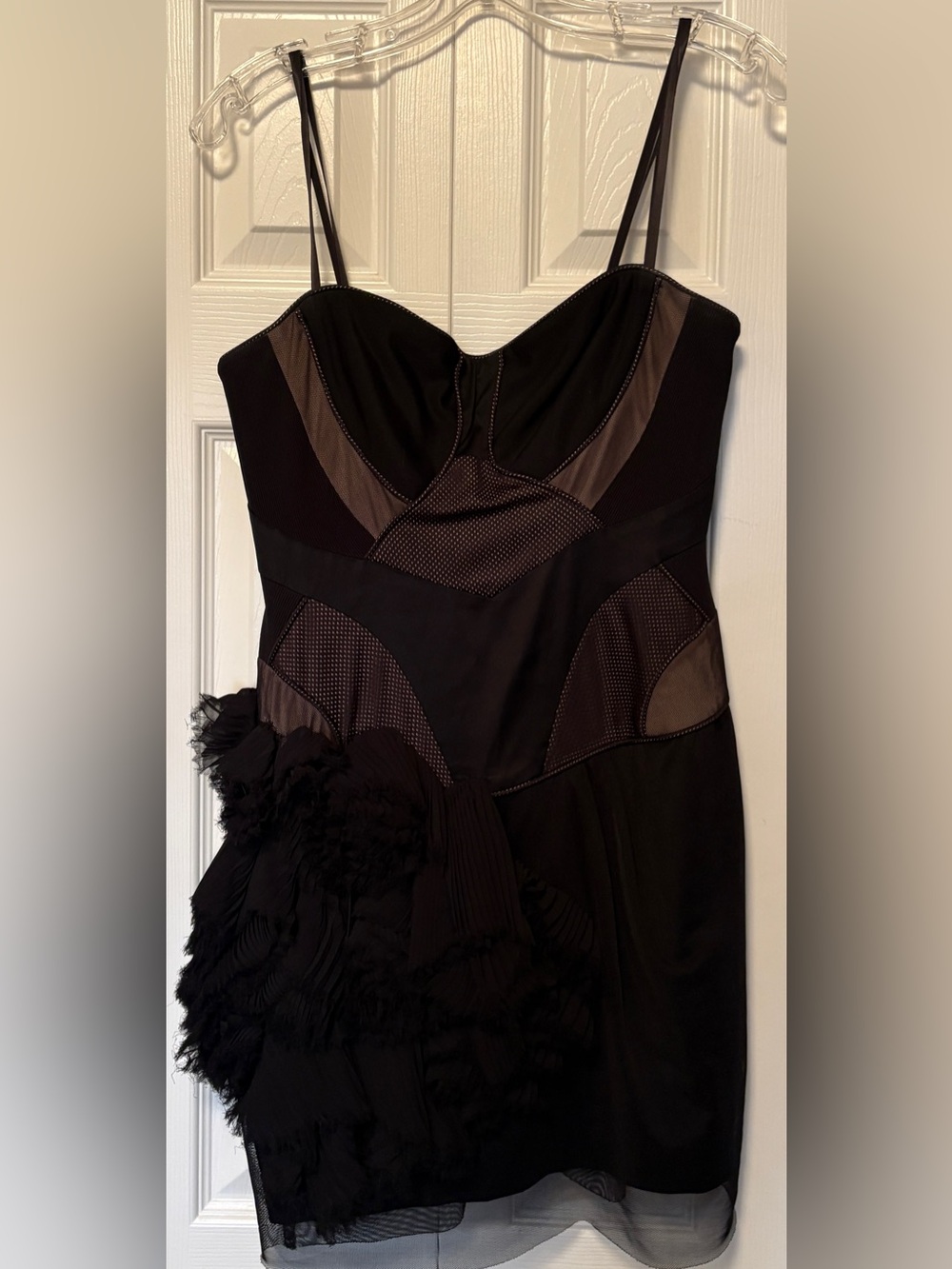 BCBGMAXAZRIA Runway Silk Lined Black Mesh Corset Dress Side Ruffle LBD 8 - Picture 2 of 6